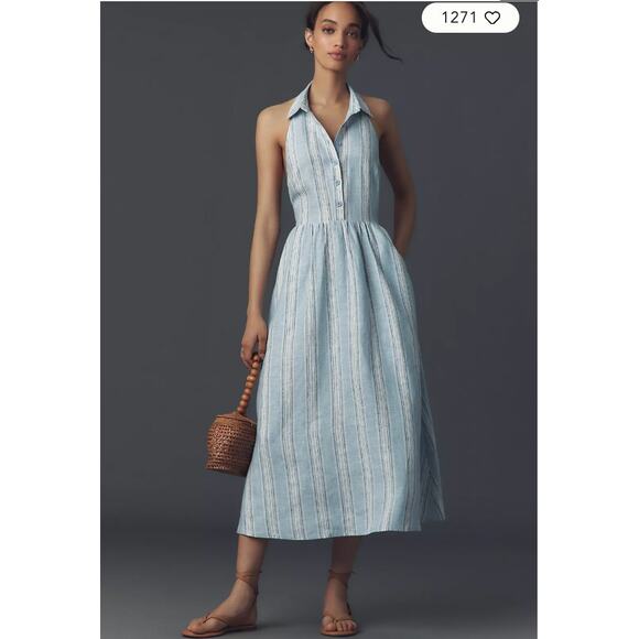 Anthropologie Reformation Tace Linen Midi Shirt Dress 12 NEW